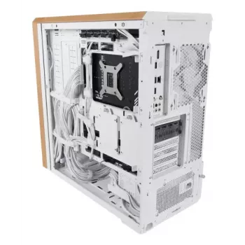 Korpusas Lian Li Lancool 217 Midi Tower – balta su medžiu, ATX/EATX/Micro-ITX, 2x120mm priekyje, 1x140mm gale, 1×3.5 col. + 8×2.5 col.
