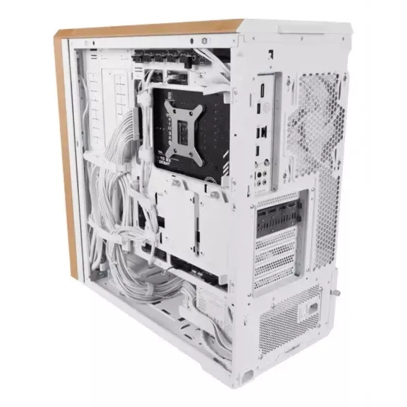 Korpusas Lian Li Lancool 217 Midi Tower – balta su medžiu, ATX/EATX/Micro-ITX, 2x120mm priekyje, 1x140mm gale, 1×3.5 col. + 8×2.5 col.