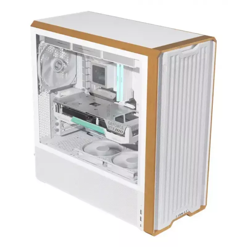 Korpusas Lian Li Lancool 217 Midi Tower – balta su medžiu, ATX/EATX/Micro-ITX, 2x120mm priekyje, 1x140mm gale, 1×3.5 col. + 8×2.5 col.