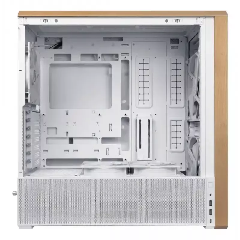 Korpusas Lian Li Lancool 217 Midi Tower – balta su medžiu, ATX/EATX/Micro-ITX, 2x120mm priekyje, 1x140mm gale, 1×3.5 col. + 8×2.5 col.