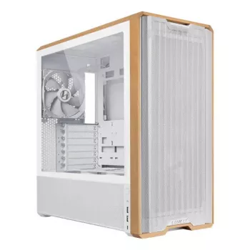 Korpusas Lian Li Lancool 217 Midi Tower – balta su medžiu, ATX/EATX/Micro-ITX, 2x120mm priekyje, 1x140mm gale, 1×3.5 col. + 8×2.5 col.