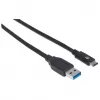 Manhattan USB-C į USB-A laidas, 1 m, Vyriškas į Vyrišką, 10 Gbps (USB 3.2 Gen2), 3A (greitas įkrovimas), SuperSpeed+ USB, Juodas, Viso gyvenimo garantija