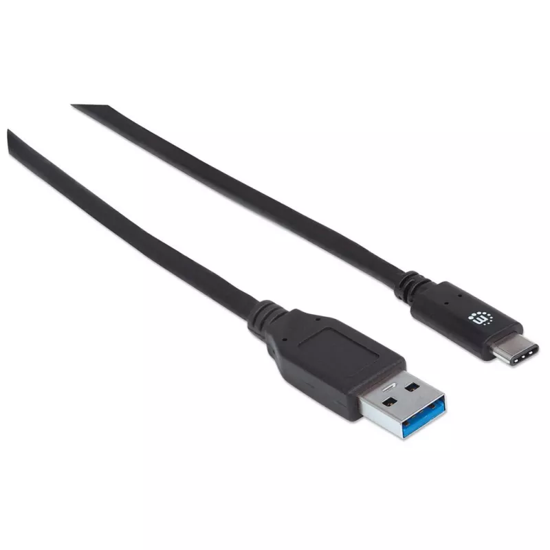Manhattan USB-C į USB-A laidas, 1 m, Vyriškas į Vyrišką, 10 Gbps (USB 3.2 Gen2), 3A (greitas įkrovimas), SuperSpeed+ USB, Juodas, Viso gyvenimo garantija