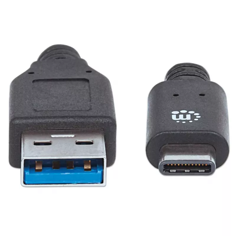 Manhattan USB-C į USB-A laidas, 1 m, Vyriškas į Vyrišką, 10 Gbps (USB 3.2 Gen2), 3A (greitas įkrovimas), SuperSpeed+ USB, Juodas, Viso gyvenimo garantija