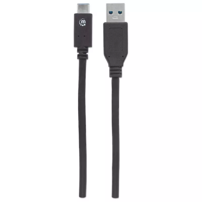 Manhattan USB-C į USB-A laidas, 1 m, Vyriškas į Vyrišką, 10 Gbps (USB 3.2 Gen2), 3A (greitas įkrovimas), SuperSpeed+ USB, Juodas, Viso gyvenimo garantija