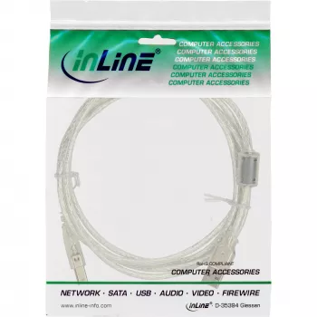 InLine USB 2.0 kabelis Type A kištukas / B kištukas permatomas, ferito šerdis, 1 m