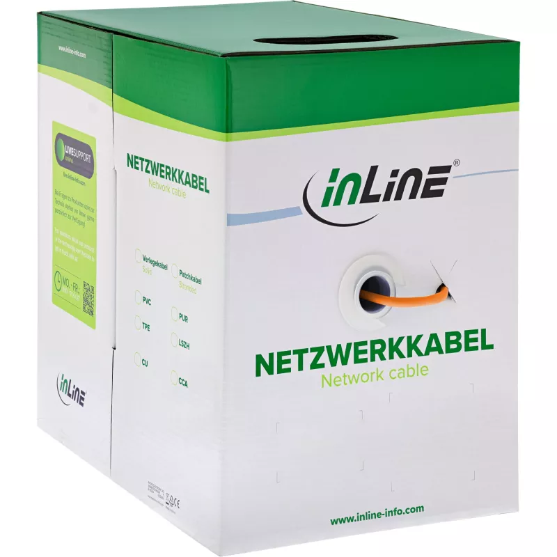 InLine kieto laidininko montažinis kabelis 250 MHz S/STP Cat.6 CU AWG23 halogen-free 50 m