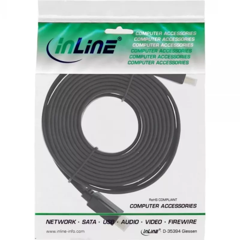InLine HDMI plokščias kabelis High Speed su Ethernet auksuotas juodas 5m