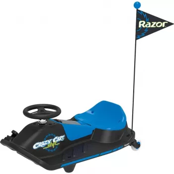 Elektrinis driftinis kartas Razor Crazy Cart Shift — mėlynas, 90 W variklis, 12 V baterija, iki 13 km/h, maks. 54 kg