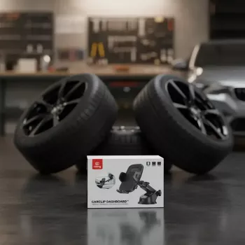 Crong Carclip laikiklis automobiliui ant prietaisų skydelio ir priekinio stiklo, pasyvus, išmaniesiems telefonams, juodas (anglies pluoštas)