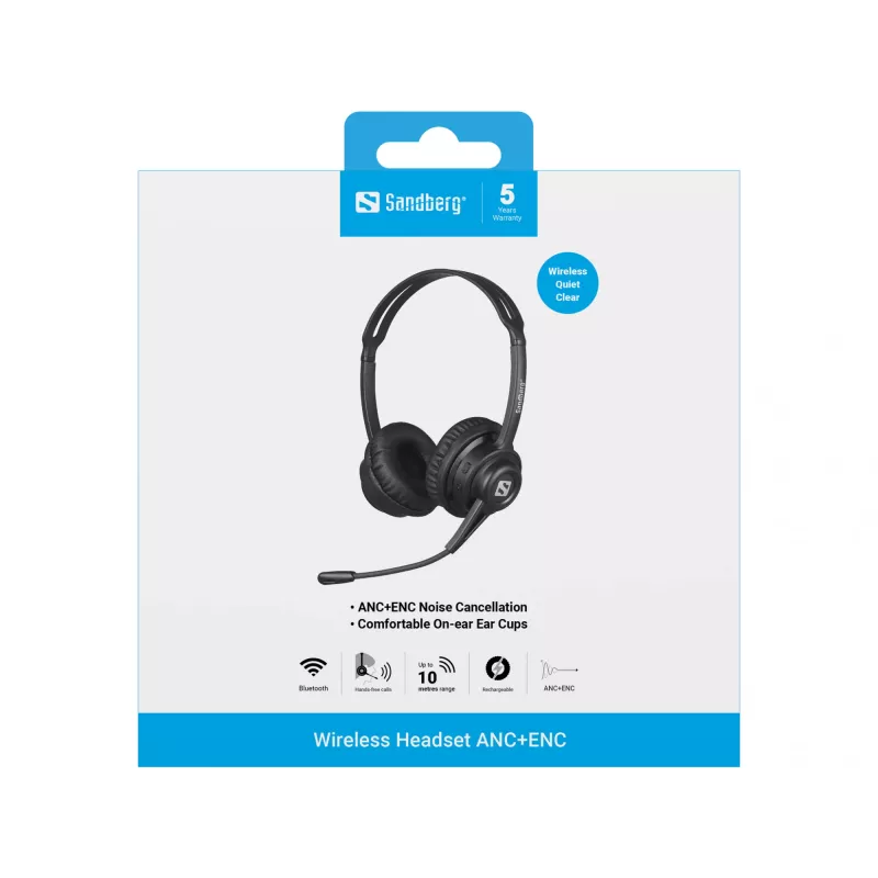 Sandberg Wireless Headset ANC+ENC belaidės ausinės, juodos