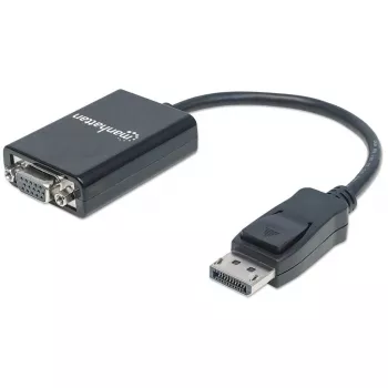 Manhattan DisplayPort į VGA HD15 keitiklio laidas, 15 cm, Kištukas į Lizdą, Aktyvus, DP su Užraktu, Juodas, Viso gyvenimo garantija, Atitikmuo DP2VGA2