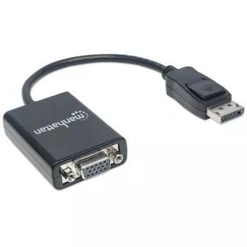Manhattan DisplayPort į VGA HD15 keitiklio laidas, 15 cm, Kištukas į Lizdą, Aktyvus, DP su Užraktu, Juodas, Viso gyvenimo garantija, Atitikmuo DP2VGA2