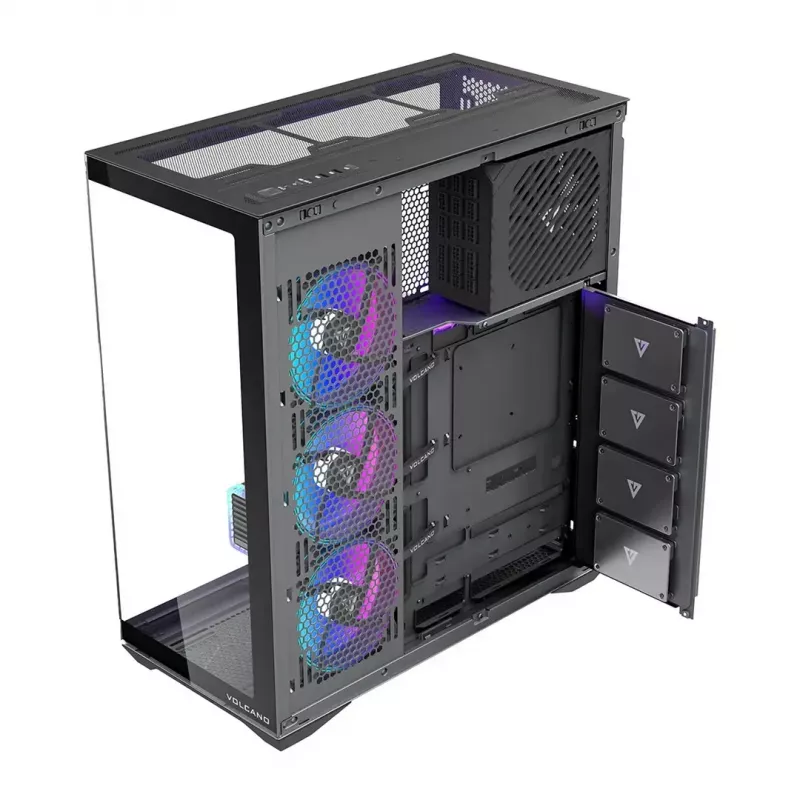 MODECOM Volcano SPACE XL ARGB Full Tower korpusas – E-ATX, grūdintas stiklas, ARGB, iki 440 mm GPU