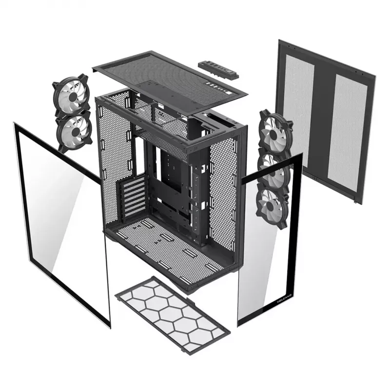 MODECOM Volcano SPACE XL ARGB Full Tower korpusas – E-ATX, grūdintas stiklas, ARGB, iki 440 mm GPU