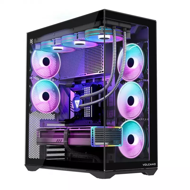 MODECOM Volcano SPACE XL NF pilno bokšto korpusas juodas, grūdintas stiklas, ARGB, micro-ATX, iki 44 cm GPU, 3×3,5 colio / 4×2,5 colio vietos, USB-A 2×, USB-C 1×