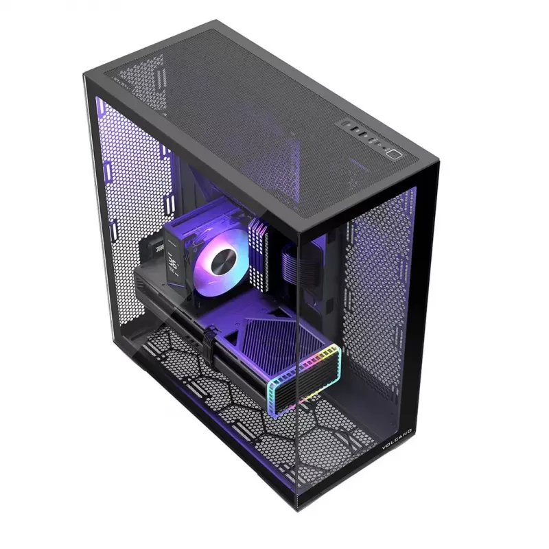 MODECOM Volcano SPACE XL NF pilno bokšto korpusas juodas, grūdintas stiklas, ARGB, micro-ATX, iki 44 cm GPU, 3×3,5 colio / 4×2,5 colio vietos, USB-A 2×, USB-C 1×