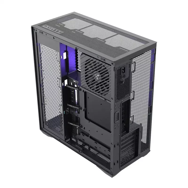 MODECOM Volcano SPACE XL NF pilno bokšto korpusas juodas, grūdintas stiklas, ARGB, micro-ATX, iki 44 cm GPU, 3×3,5 colio / 4×2,5 colio vietos, USB-A 2×, USB-C 1×