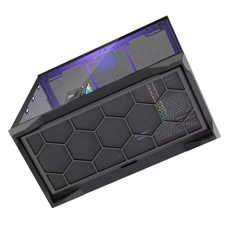 MODECOM Volcano SPACE XL NF pilno bokšto korpusas juodas, grūdintas stiklas, ARGB, micro-ATX, iki 44 cm GPU, 3×3,5 colio / 4×2,5 colio vietos, USB-A 2×, USB-C 1×