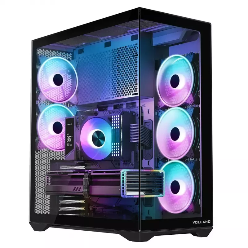 MODECOM Volcano SPACE XL NF pilno bokšto korpusas juodas, grūdintas stiklas, ARGB, micro-ATX, iki 44 cm GPU, 3×3,5 colio / 4×2,5 colio vietos, USB-A 2×, USB-C 1×