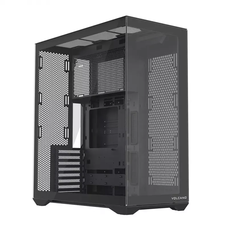 MODECOM Volcano SPACE XL NF pilno bokšto korpusas juodas, grūdintas stiklas, ARGB, micro-ATX, iki 44 cm GPU, 3×3,5 colio / 4×2,5 colio vietos, USB-A 2×, USB-C 1×