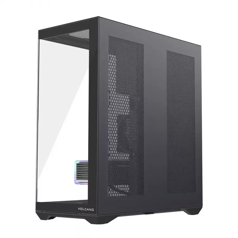 MODECOM Volcano SPACE XL NF pilno bokšto korpusas juodas, grūdintas stiklas, ARGB, micro-ATX, iki 44 cm GPU, 3×3,5 colio / 4×2,5 colio vietos, USB-A 2×, USB-C 1×