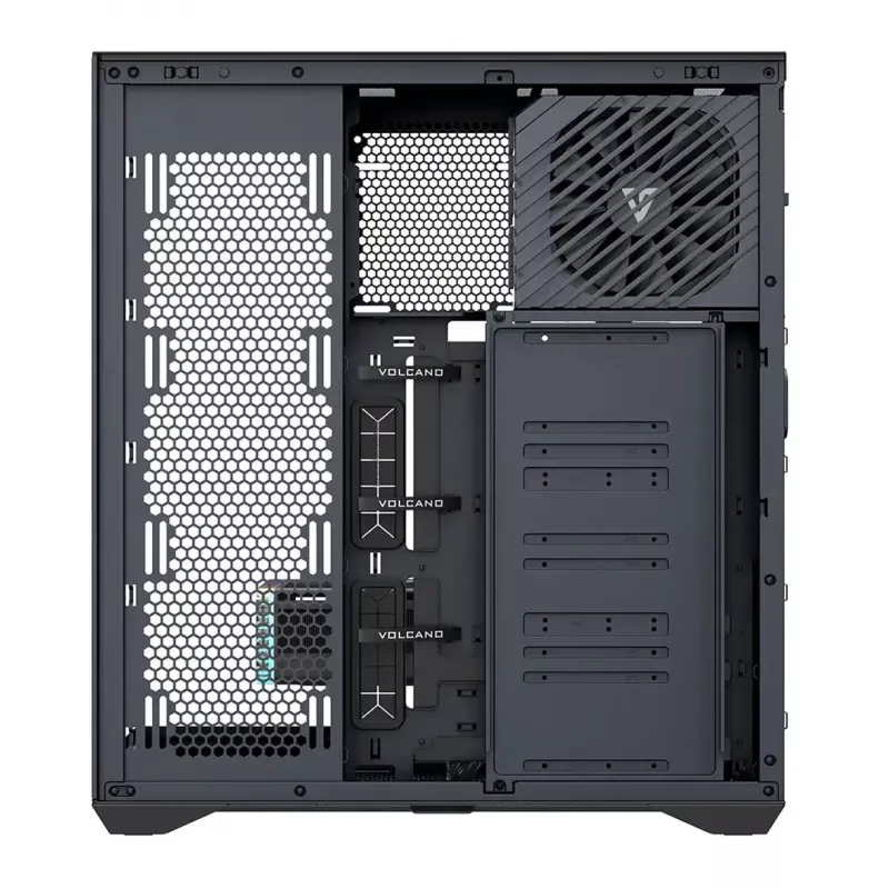 MODECOM Volcano SPACE XL NF pilno bokšto korpusas juodas, grūdintas stiklas, ARGB, micro-ATX, iki 44 cm GPU, 3×3,5 colio / 4×2,5 colio vietos, USB-A 2×, USB-C 1×