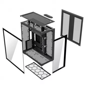 MODECOM Volcano SPACE XL NF pilno bokšto korpusas juodas, grūdintas stiklas, ARGB, micro-ATX, iki 44 cm GPU, 3×3,5 colio / 4×2,5 colio vietos, USB-A 2×, USB-C 1×