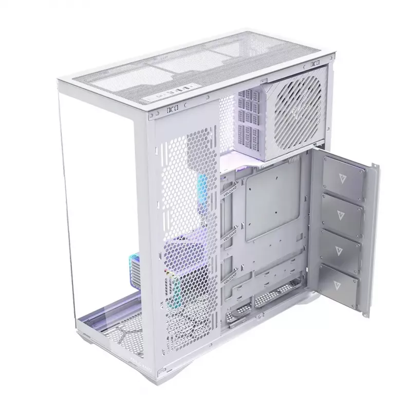 MODECOM Volcano SPACE XL FULL TOWER NF White — ARGB, grūdintas stiklas, 8 išplėtimo lizdai, iki 440 mm GPU