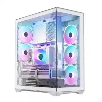 MODECOM Volcano SPACE XL FULL TOWER NF White — ARGB, grūdintas stiklas, 8 išplėtimo lizdai, iki 440 mm GPU