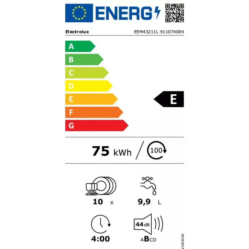 Įmontuojamas indaplovė Electrolux EEM43211L, siaura 45 cm, 10 komplektų, 44 dB, 8 programų, AirDry