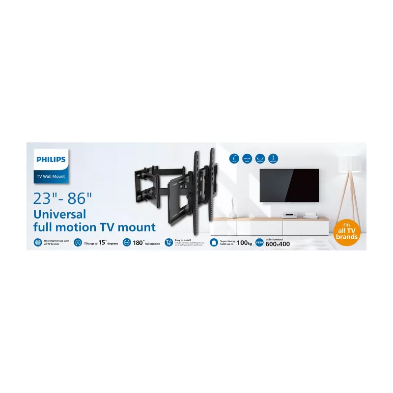Philips SQM9640/00 universali televizoriaus sieninė laikiklis, 23-86 coliai, 55 kg, juodas