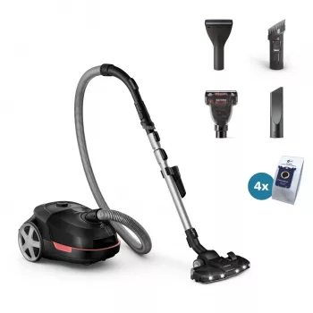 Cilindrinis dulkių siurblys Philips XD6142/12 — 900 W, 4 L dulkių maišas, HEPA filtras, juodas