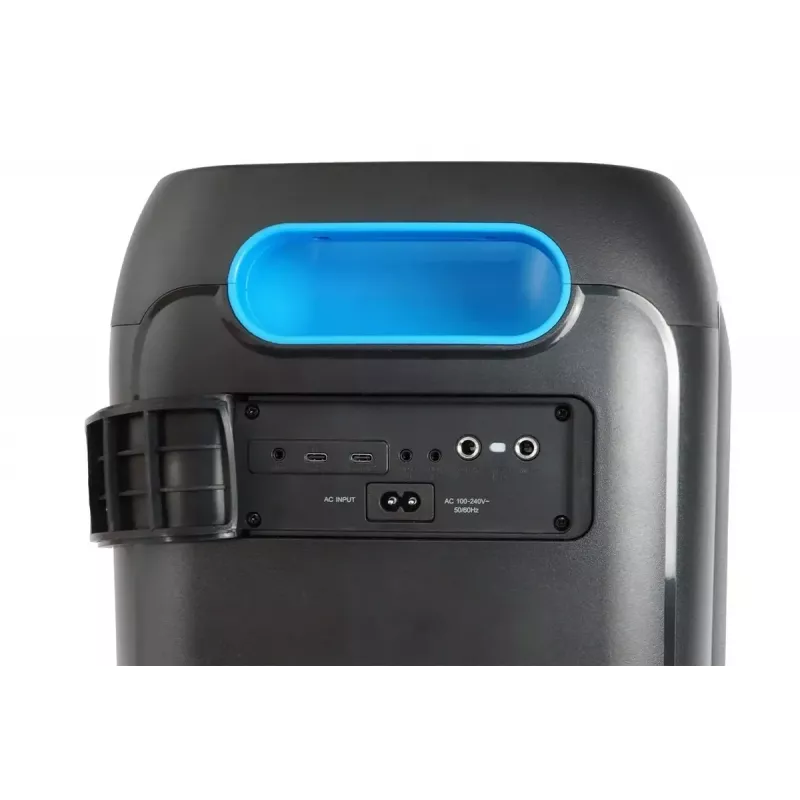 Garsiakalbių sistema BLAUPUNKT PB60X — 120W RMS, Bluetooth A2DP, FM, LED ekranas, 7000mAh baterija, 18h, AUX, nuotolinio valdymo pultas, 568×322×321 mm