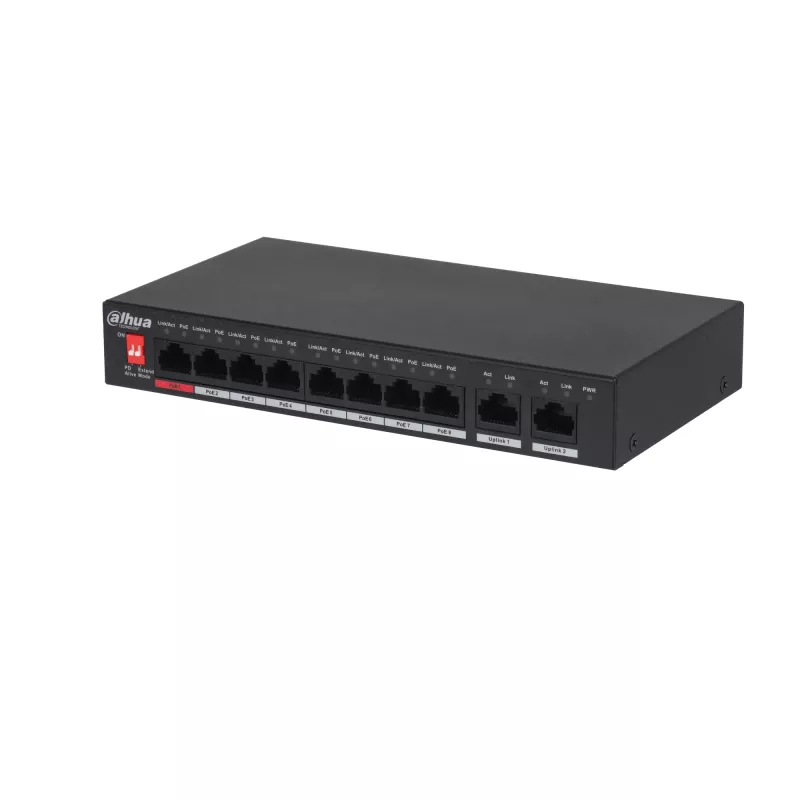 Dahua PFS3010-8ET-96-V2 PoE komutatorius be valdymo, 8 PoE prievadai, 96 W