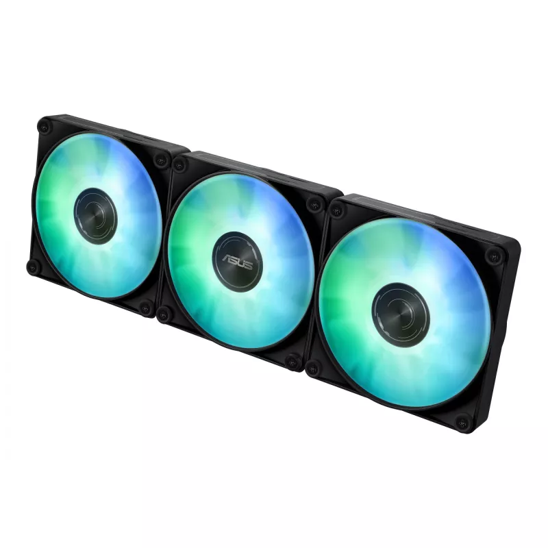 Vandens aušintuvas ASUS MAX GAMING LC 360 ARGB LCD — 360 mm radiatorius, 120 mm ventiliatoriai, palaiko AM4/AM5/LGA1700, juodas