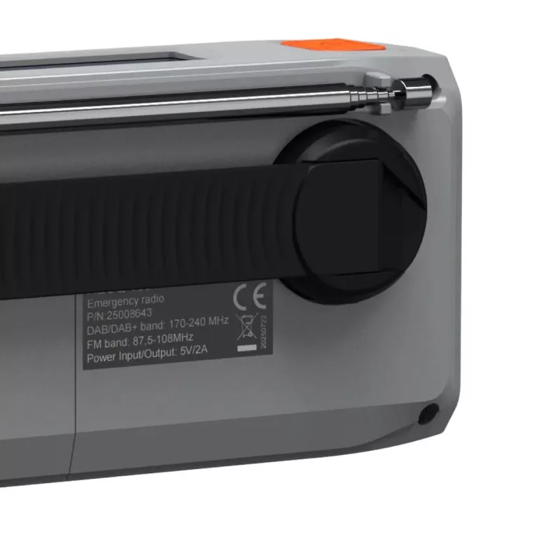 Nešiojamas sukamasis radijas Marmitek RESQ 100 – DAB/DAB+/FM, 3 W, LCD, USB‑C, 3,5 mm lizdas, šviesiai pilkas