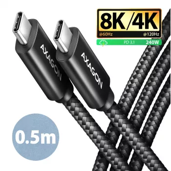USB-C į USB-C laidas AXAGON BUCM4X-CM05AB — USB4 Gen 3x2, 40 Gbit/s, 240 W, 0,5 m, juodas