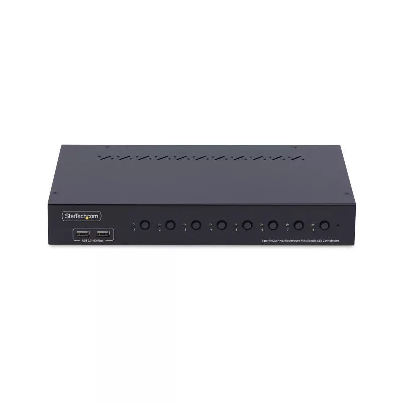 StarTech.com 8 prievadų HDMI KVM jungiklis su 1U stovo montavimo rinkiniu, 4K 60Hz HDMI 2.0, mygtukų ir karštųjų klavišų perjungimas, 4 prievadų USB šakotuvas, nepriklausomas nuo OS, atitinka TAA