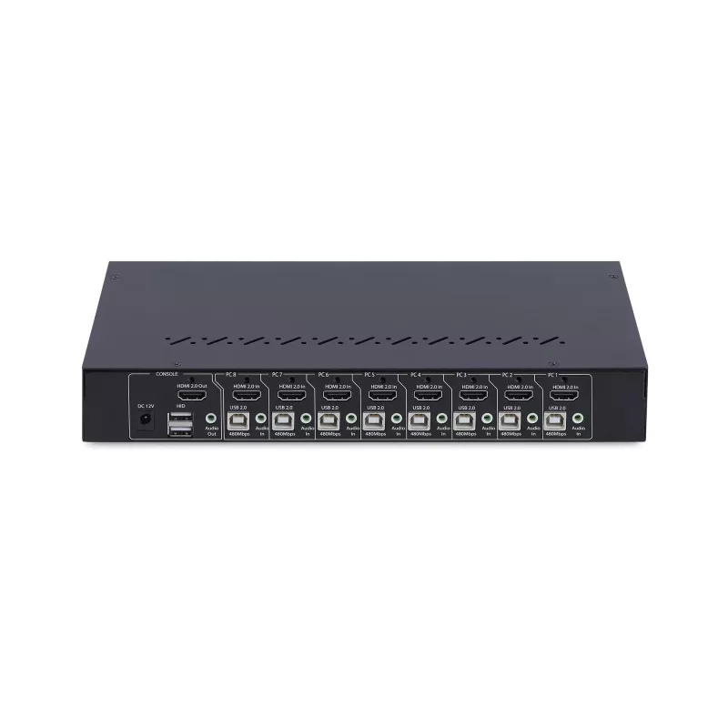 StarTech.com 8 prievadų HDMI KVM jungiklis su 1U stovo montavimo rinkiniu, 4K 60Hz HDMI 2.0, mygtukų ir karštųjų klavišų perjungimas, 4 prievadų USB šakotuvas, nepriklausomas nuo OS, atitinka TAA
