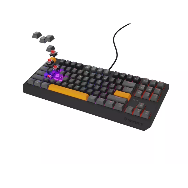 GENESIS Thor 230 TKL belaidė klaviatūra Gaming USB + RF Wireless + Bluetooth QWERTY Juoda, Pilka, Oranžinė