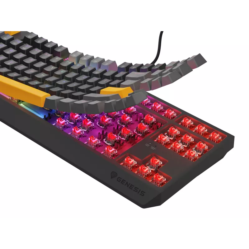 GENESIS Thor 230 TKL belaidė klaviatūra Gaming USB + RF Wireless + Bluetooth QWERTY Juoda, Pilka, Oranžinė