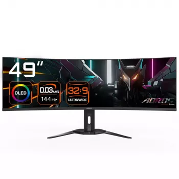 Monitorius GIGABYTE 49 colių OLED CO49DQ DQHD 5120×1440 144 Hz, HDR, FreeSync, 10 bitų, 2×HDMI 2.1, USB-C, VESA 100×100