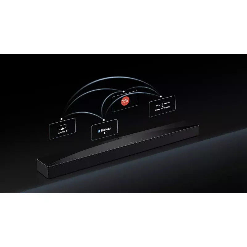 TCL Q Q85H Class 7.1.4 kanalų garso juosta su Dolby Atmos, belaidžiu žemų dažnių garsiakalbiu ir belaidžiais erdviniais garsiakalbiais