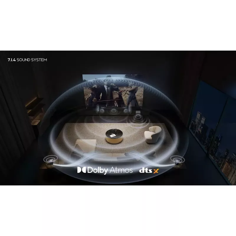 TCL Q Q85H Class 7.1.4 kanalų garso juosta su Dolby Atmos, belaidžiu žemų dažnių garsiakalbiu ir belaidžiais erdviniais garsiakalbiais