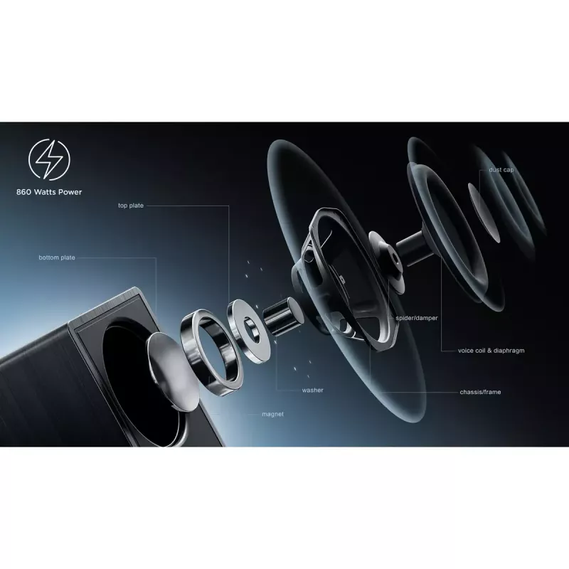 TCL Q Q85H Class 7.1.4 kanalų garso juosta su Dolby Atmos, belaidžiu žemų dažnių garsiakalbiu ir belaidžiais erdviniais garsiakalbiais