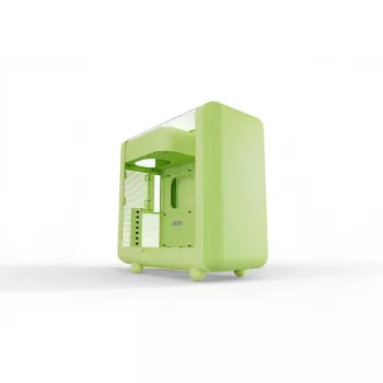 Vidutinis bokštinis korpusas HYTE X50 Matcha Milk – ATX/mATX/Mini-ITX, grūdintas stiklas, priekinė I/O