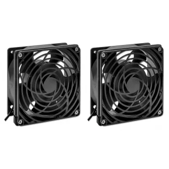 Intellinet 2 ventiliatorių vėdinimo įrenginys 19 colių sieninėms spintoms, montavimas ant stogo, 1,8 m maitinimo kabelis su EU CEE 7/7 kištuku, formatas 120 x 120 mm, įžeminimo rinkinys, juodas