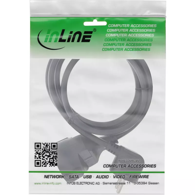 InLine Power ilginimo laidas su kampuotu kištuku CEE 7/7, juodas, 2 m