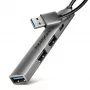 USB šakotuvas AXAGON HUE-STA — 4 prievadų aliuminė juosta, 1× USB-A 5Gbps + 2× USB-A ir 1× USB-C 480Mbps, USB-A šeimininkas, pilka